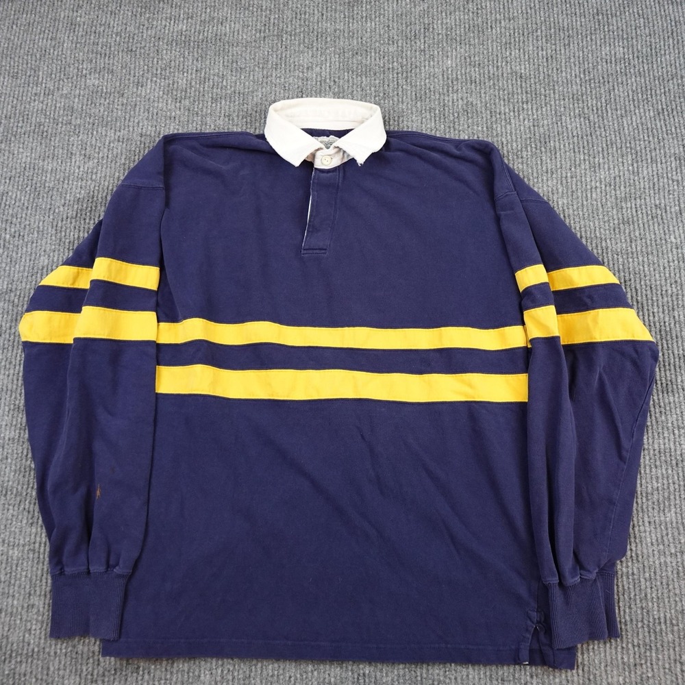 Vintage Britches Great Outdoors Rugby Shirt Mens XL Blue Stripe Long Sleeve